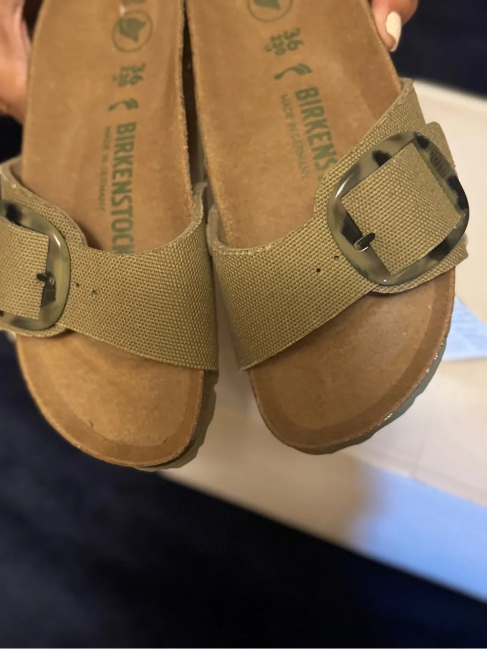 Birkenstock dark green Single Strap Vegan Slide